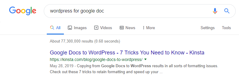 SERP WordPress for google doc