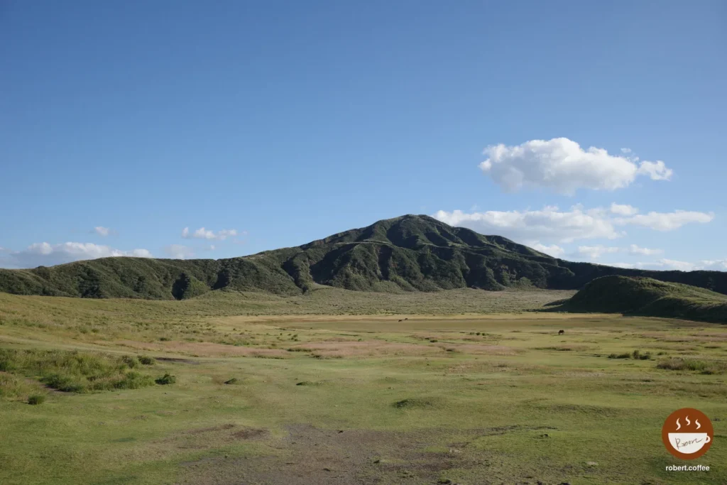 日本 熊本縣阿蘇市 草千里ヶ浜：草原和後面的山